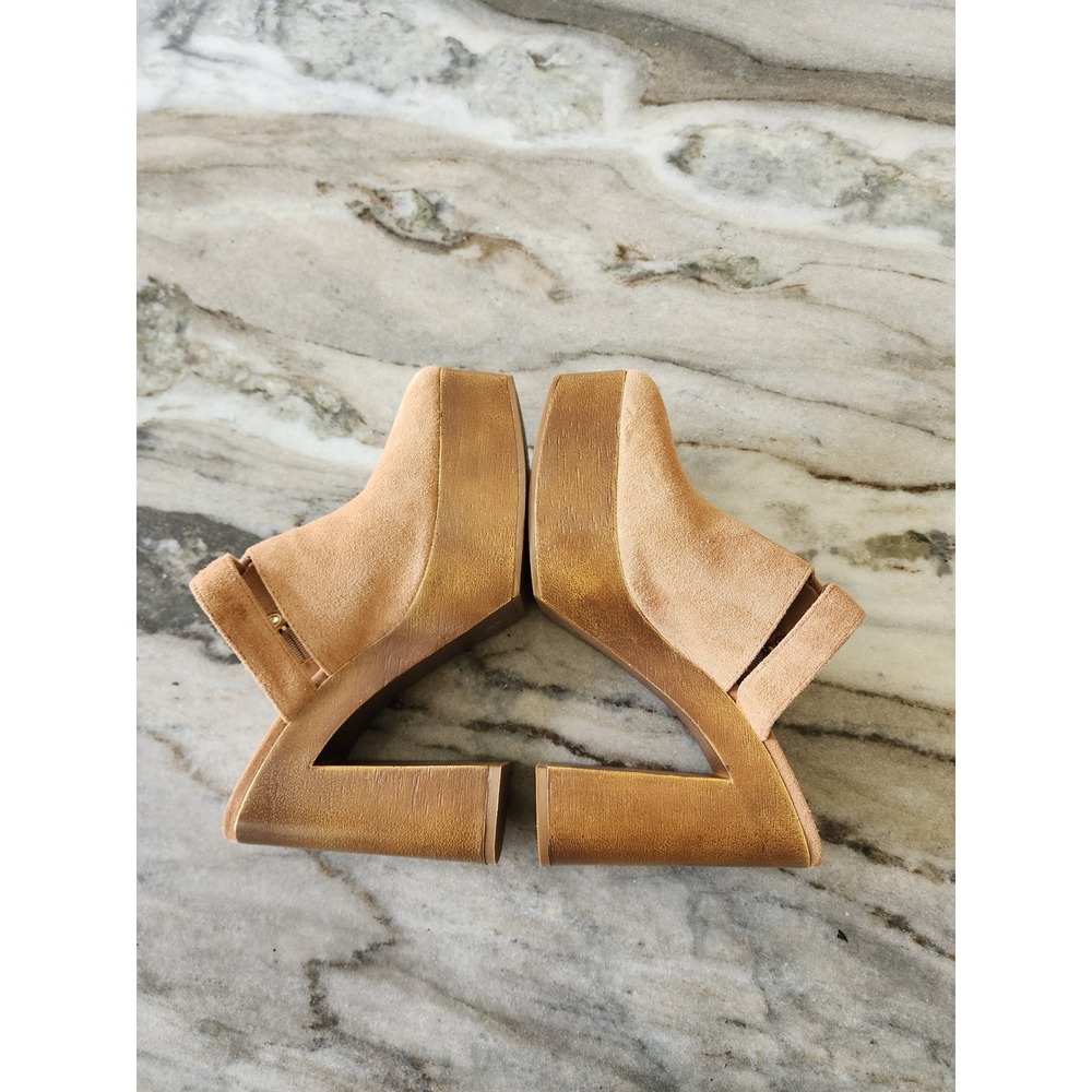 Gianni Bini Tan Suede Platform Mules Square Toe Block Heel Retro Shoes